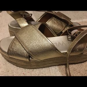 Gold Nine West Platform Sandals